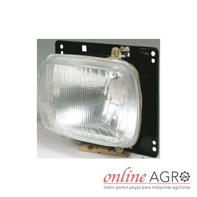 Farol quadrado para trator com base preta e lente de vidro transparente