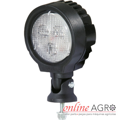 Luz redonda preta para máquinas agrícolas com lente de vidro e suporte ajustável