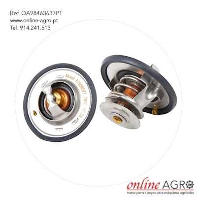 Termostato metálico com mola e junta de borracha preta em fundo branco