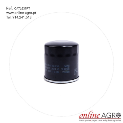 Filtro de óleo preto cilíndrico com base metálica em fundo branco