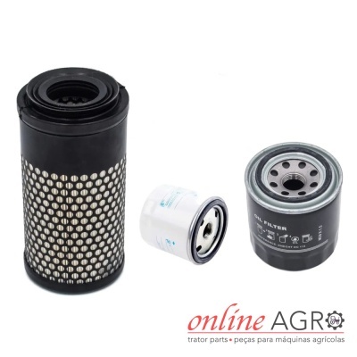 Conjunto de filtros para máquinas agrícolas em fundo branco, logotipo online AGRO