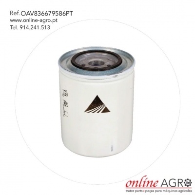 Filtro cilíndrico branco com topo metálico e logótipo preto