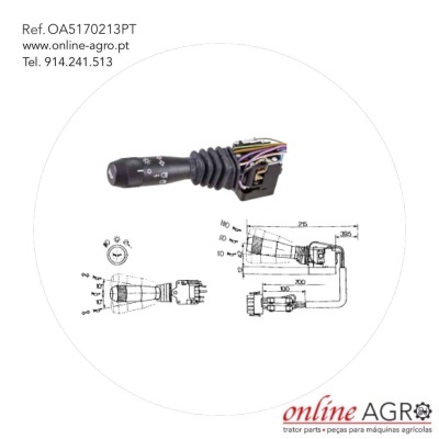 Comando para máquinas agrícolas com desenhos técnicos e texto