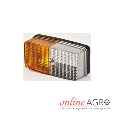 Lanterna retangular com lentes laranja e transparente para máquina agrícola