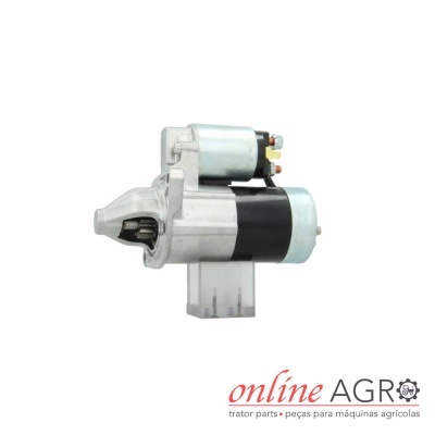 Motor de arranque metálico prateado e preto com logo online AGRO