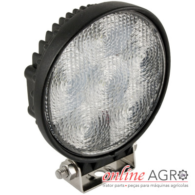 Farol redondo para máquinas agrícolas com lente de vidro texturada e corpo preto