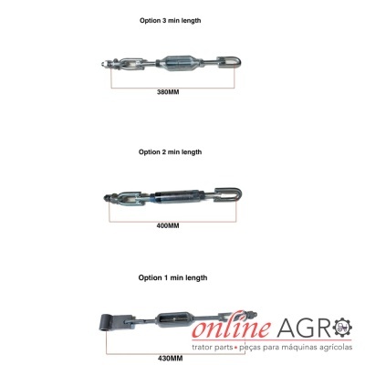 Três tensores metálicos com medidas 380MM, 400MM e 430MM em fundo branco