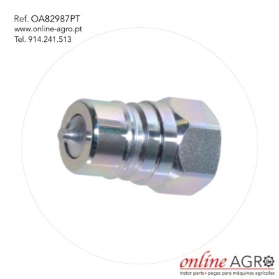 Conector metálico prateado com referências e logotipo online AGRO