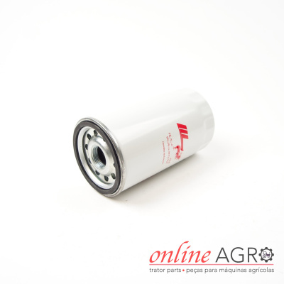 Filtro hidráulico metálico branco com texto vermelho e logótipo online AGR em fundo branco.