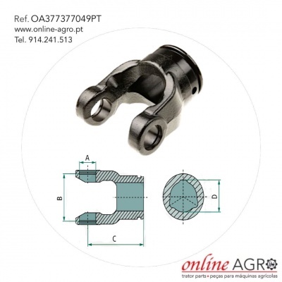 Peça metálica cinza com desenho técnico e texto informativo