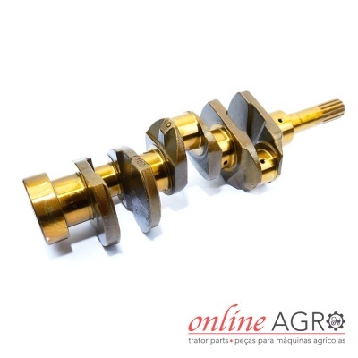 Virabrequim metálico dourado e cinzento em fundo branco com texto online AGRO
