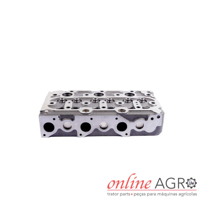 Cabeça de cilindro metálica para máquina agrícola em fundo branco com logotipo online AGRO
