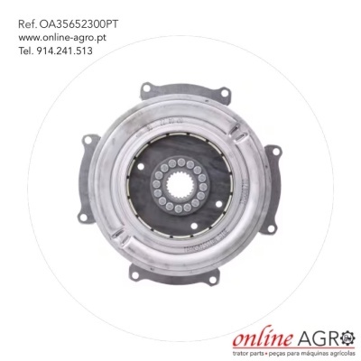 Peça mecânica circular metal/plástico com texto de referência e contacto e logótipo online AGRO