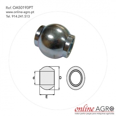 produto metálico esférico com texto de referência e contato