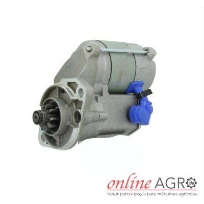 Motor de arranque metálico para máquinas agrícolas com componentes azuis e cinzentos