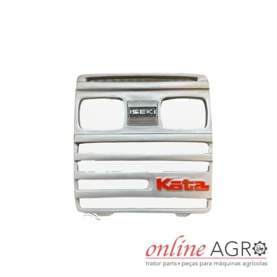 Peça frontal branca com logos ISEKI e Kata para máquina agrícola