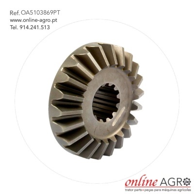 peça metálica dentada tipo engrenagem com texto de referência e contacto