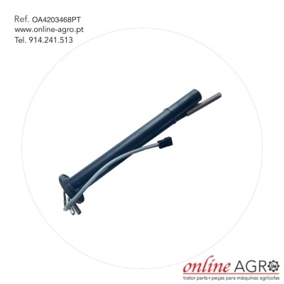 Componente cilíndrico preto com fios expostos e texto de referência e contacto