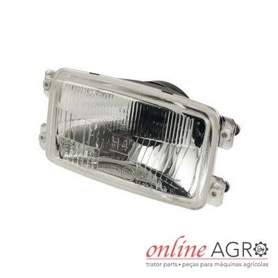 Farol retangular para máquina agrícola com lente de vidro e base preta
