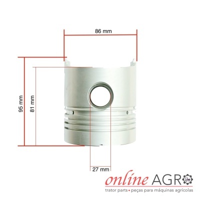 Pistão metálico com medidas e logo da online AGRO em fundo branco