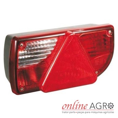 Luz traseira vermelha e branca com triângulo refletor e logótipo online AGRO