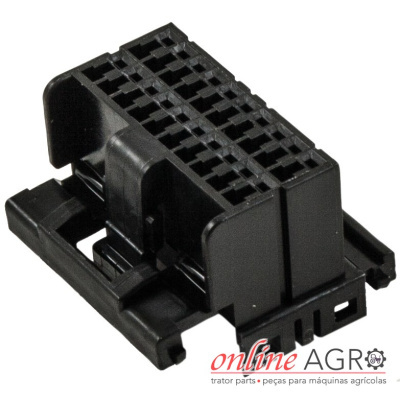 Conector elétrico preto de plástico com orifícios para pinos