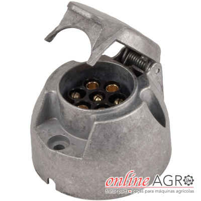 Conector metálico redondo com tampa articulada e contatos dourados