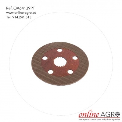 Disco de embraiagem castanho com quatro orifícios sobre fundo branco, texto de referência e logótipo online AGRO