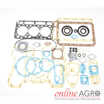 Conjunto de juntas e orings para motores com várias cores e materiais sobre fundo branco