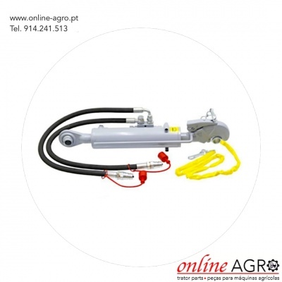 Cilindro hidráulico com cabos e acessórios sobre fundo branco