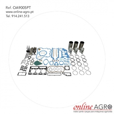 Conjunto de peças metálicas de motor agrícola com texto e logotipo online AGRO