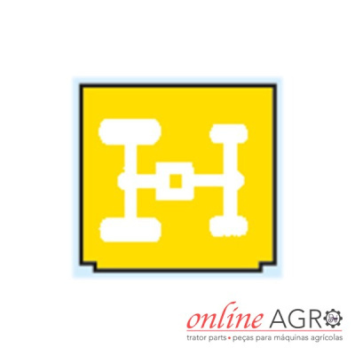 Ícone amarelo com símbolo de eixo branco e texto online AGRO peças para máquinas agrícolas