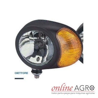 Farol combinado de veículo agrícola preto com vidro transparente e amarelo