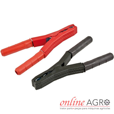 Garras de bateria vermelha e preta com logotipo Online Agro