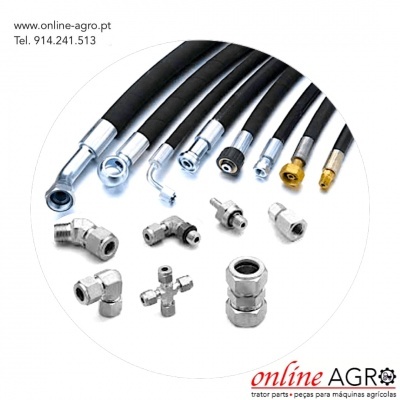 Tubos hidráulicos com terminais metálicos e conexões diversas