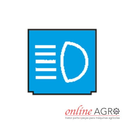 Ícone azul de luzes e logótipo online AGRO com texto sobre peças para máquinas agrícolas
