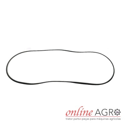 Correia preta para máquinas agrícolas sobre fundo branco com logotipo Online Agro