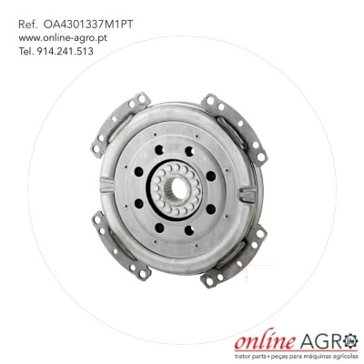 Peça metálica circular com dentes e múltiplos furos, vista de cima