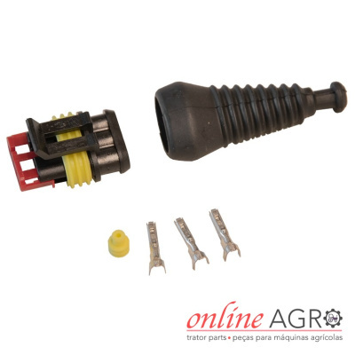 Conjunto conector elétrico com capa em borracha e terminais metálicos