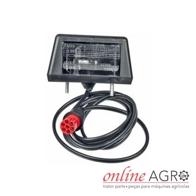 luz traseira retangular preta com conector vermelho