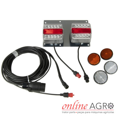 Conjunto de luzes traseiras LED com cabos e refletores redondos para máquinas agrícolas
