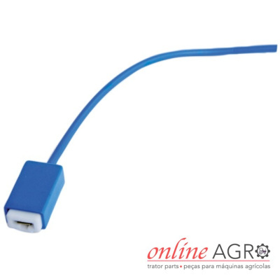Cabo azul com conector branco e logótipo online AGRO em fundo branco