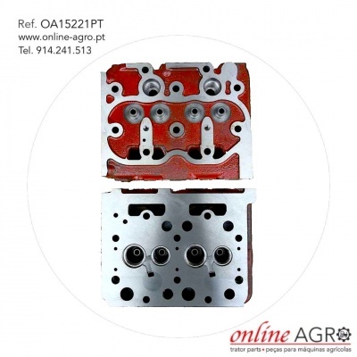 Calha metálica dupla mecânica vermelha e cinza com texto online AGRO