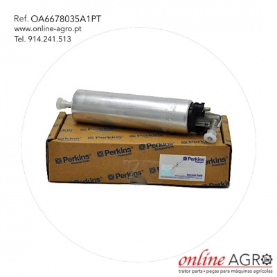 Bomba de combustível prateada sobre caixa Perkins