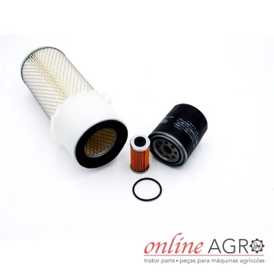 Conjunto de filtros para máquina agrícola com filtros de ar e óleo e anel de borracha
