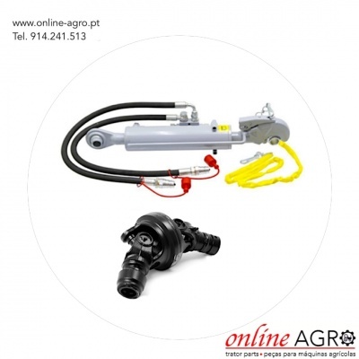 peças agrícolas hidráulicas e conjunto de peças em fundo branco com texto de contacto