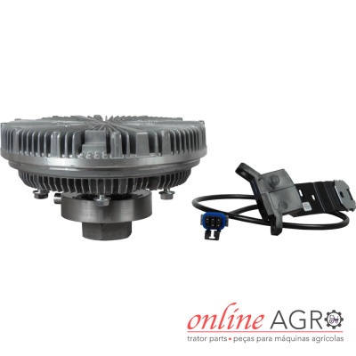 Peça metálica redonda com cabo elétrico e conector azul em fundo branco com logótipo online AGRO