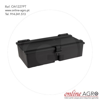 Caixa de armazenamento preta com tampas e fecho