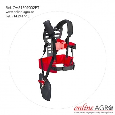 Cinta de arnês vermelha e preta com suporte metálico, texto e logotipo online AGRO