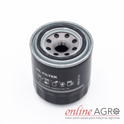 Filtro óleo preto cilindrico com topo metálico e orifícios circulares